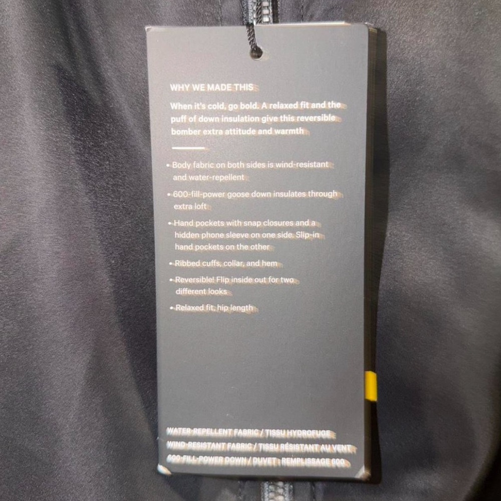 NWT Men's Lululemon Black Quilted Reversible Down Puffer Jacket Size Large - Picture 9 of 9